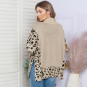  Leopard High Neck Side Slit Oversized Sweater