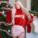  Merry Letter Embroidered High Neck Sweater