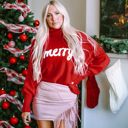  Merry Letter Embroidered High Neck Sweater