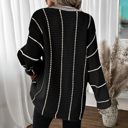  Black Colorblock Striped V Neck Knitted Loose Sweater