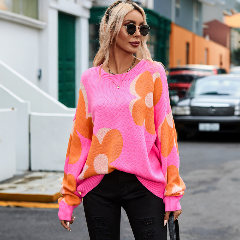 Flower Pattern Slouchy Sweater