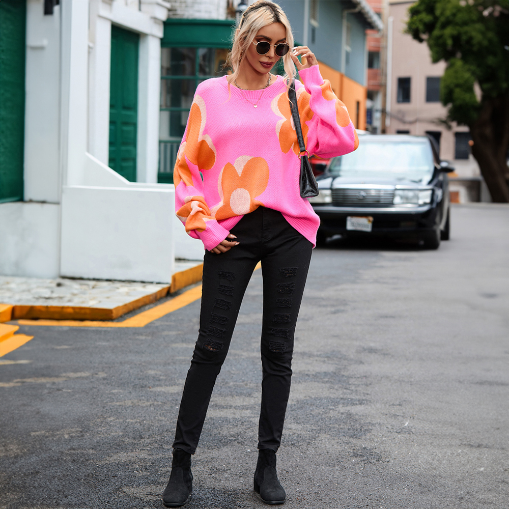 Flower Pattern Slouchy Sweater