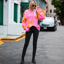  Flower Pattern Slouchy Sweater