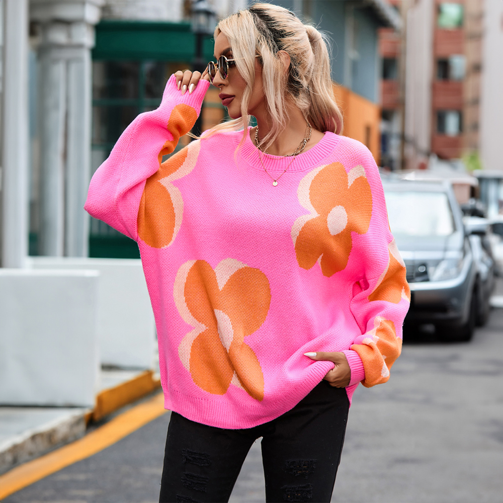 Flower Pattern Slouchy Sweater