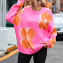  Flower Pattern Slouchy Sweater