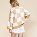  Long Sleeve Checkered Bishop Sleeve Sweater for women