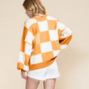  Long Sleeve Checkered Bishop Sleeve Sweater for women