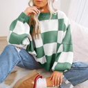  Long Sleeve Checkered Bishop Sleeve Sweater for women