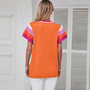  Bright Pink Contrast Flutter Sleeves Knitted Sweater T Shirt