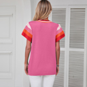  Bright Pink Contrast Flutter Sleeves Knitted Sweater T Shirt