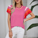  Bright Pink Contrast Flutter Sleeves Knitted Sweater T Shirt