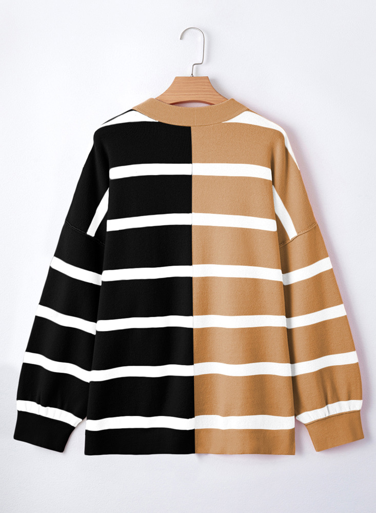 Light French Beige Colorblock Oversized Sweater