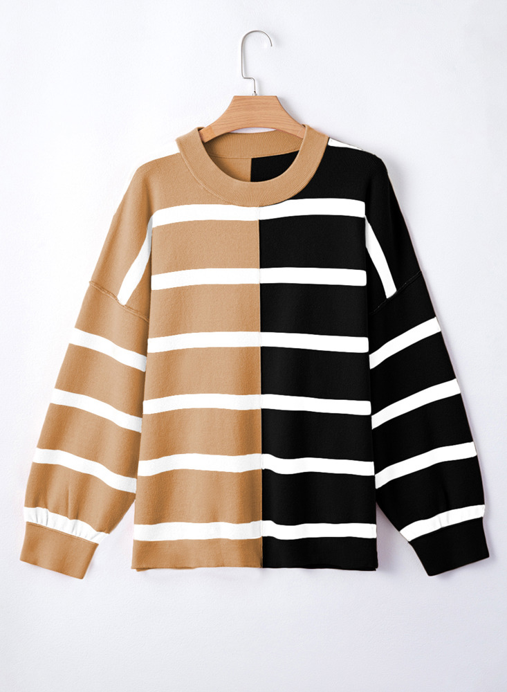 Light French Beige Colorblock Oversized Sweater