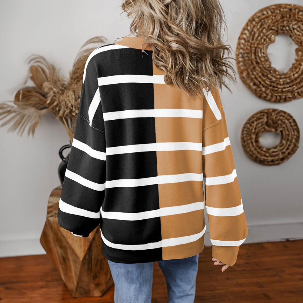 Light French Beige Colorblock Oversized Sweater