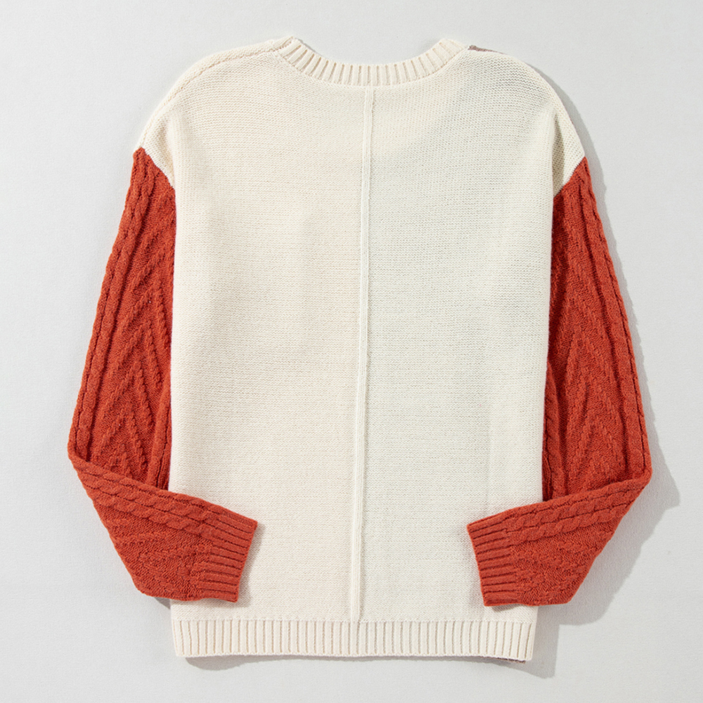 Gold Flame Colorblock Patched Pocket Drop Shoulder Sweater