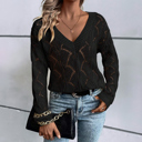  Hollow Out Knit V Neck Drop Shoulder Sweater