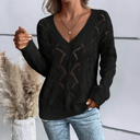  Hollow Out Knit V Neck Drop Shoulder Sweater