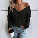  Hollow Out Knit V Neck Drop Shoulder Sweater