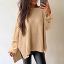  Apricot Cable Knit Drop Shoulder Side Slits Loose Sweater