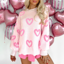  Pink Heart Shape Bubble Sleeve Baggy Sweater