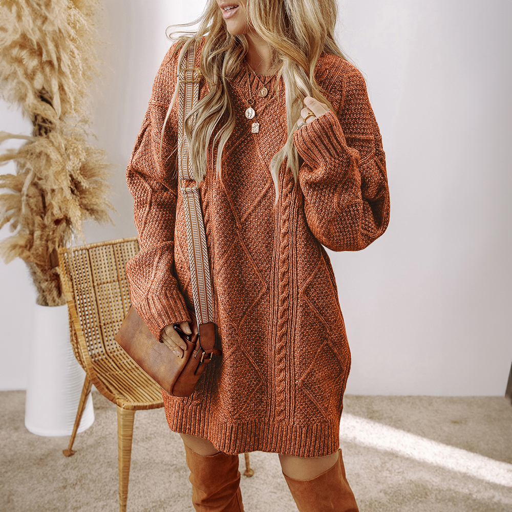 Cable Knit Drop Shoulder Loose Fit Sweater Dress