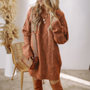  Cable Knit Drop Shoulder Loose Fit Sweater Dress