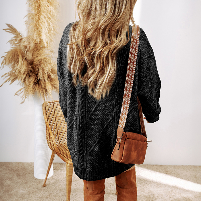 Cable Knit Drop Shoulder Loose Fit Sweater Dress