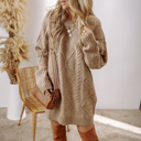  Cable Knit Drop Shoulder Loose Fit Sweater Dress