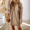  Cable Knit Drop Shoulder Loose Fit Sweater Dress