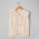  Solid Textured Knit Side Pockets Buttoned Sweater Vest