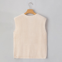  Solid Textured Knit Side Pockets Buttoned Sweater Vest