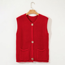  Solid Textured Knit Side Pockets Buttoned Sweater Vest