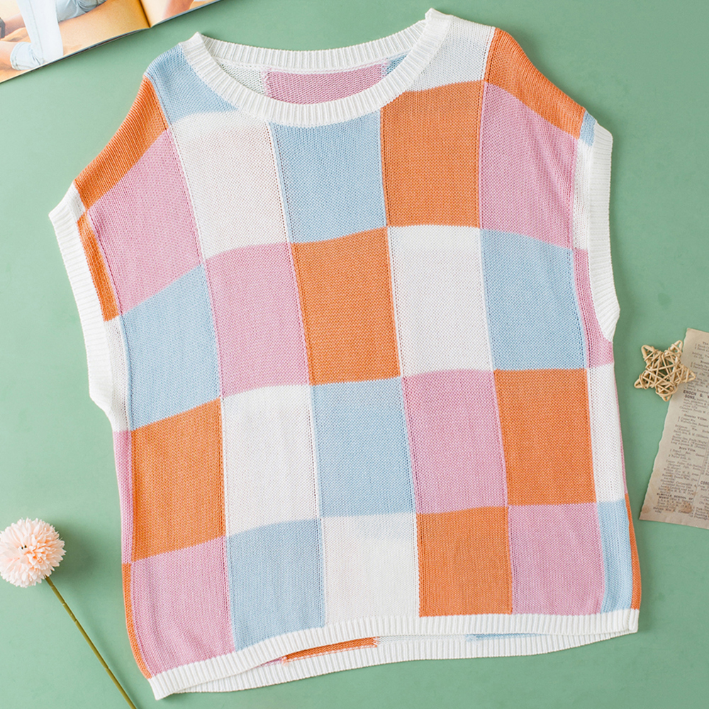 Grapefruit Orange Color Block Cap Sleeve Sweater