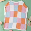  Grapefruit Orange Color Block Cap Sleeve Sweater