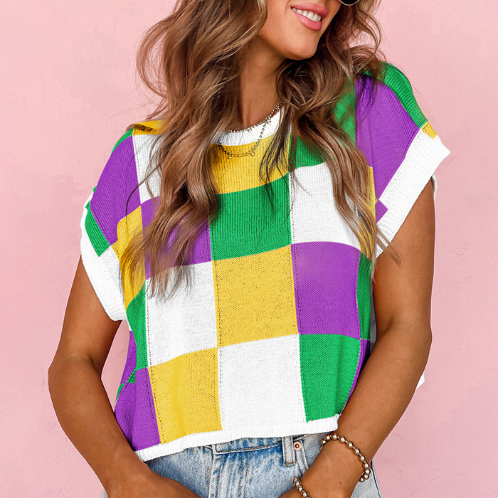 Tillandsia Purple Color Block Cap Sleeve Sweater