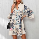  White Printed Tribal Bracelet Sleeve Buttoned Mini Dress