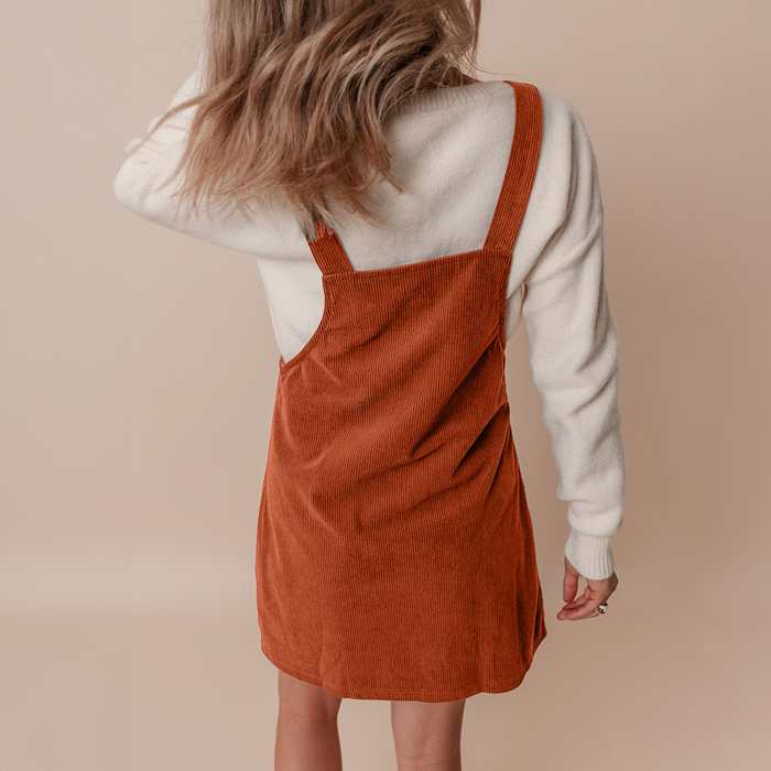 Solid Front Pockets Sleeveless Corduroy Overall Dress