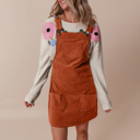  Solid Front Pockets Sleeveless Corduroy Overall Dress