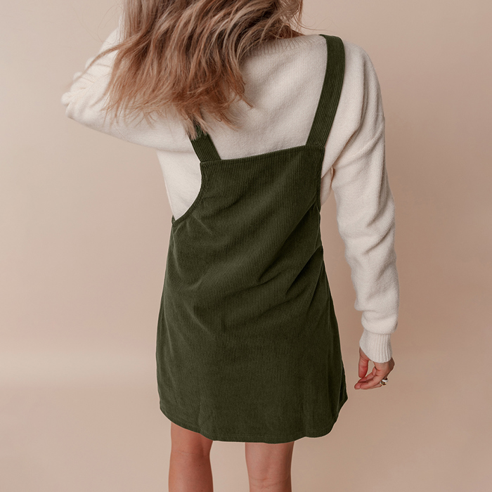 Solid Front Pockets Sleeveless Corduroy Overall Dress