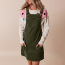  Solid Front Pockets Sleeveless Corduroy Overall Dress