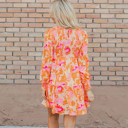  Orange Abstract Print Smocked Lantern Sleeve Ruffle Mini Dress