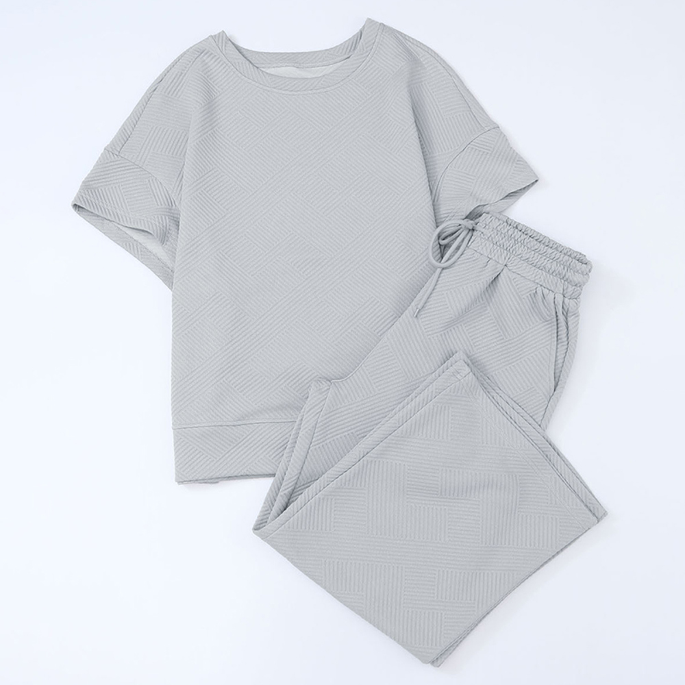 Textured Loose Fit T Shirt and Drawstring Pants Set