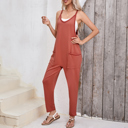  Gold Flame Side Pockets Harem Pants Sleeveless V Neck Jumpsuit