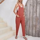  Gold Flame Side Pockets Harem Pants Sleeveless V Neck Jumpsuit