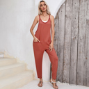  Gold Flame Side Pockets Harem Pants Sleeveless V Neck Jumpsuit