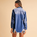  Mineral Wash Distressed Frayed Long Denim Jacket