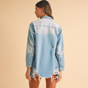  Mineral Wash Distressed Frayed Long Denim Jacket