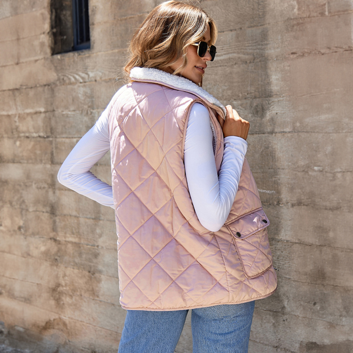 Pink Fleece Lined Quilted Vest Coats