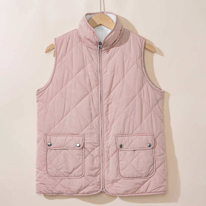 Pink Fleece Lined Quilted Vest Coats