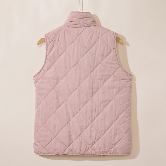 Pink Fleece Lined Quilted Vest Coats